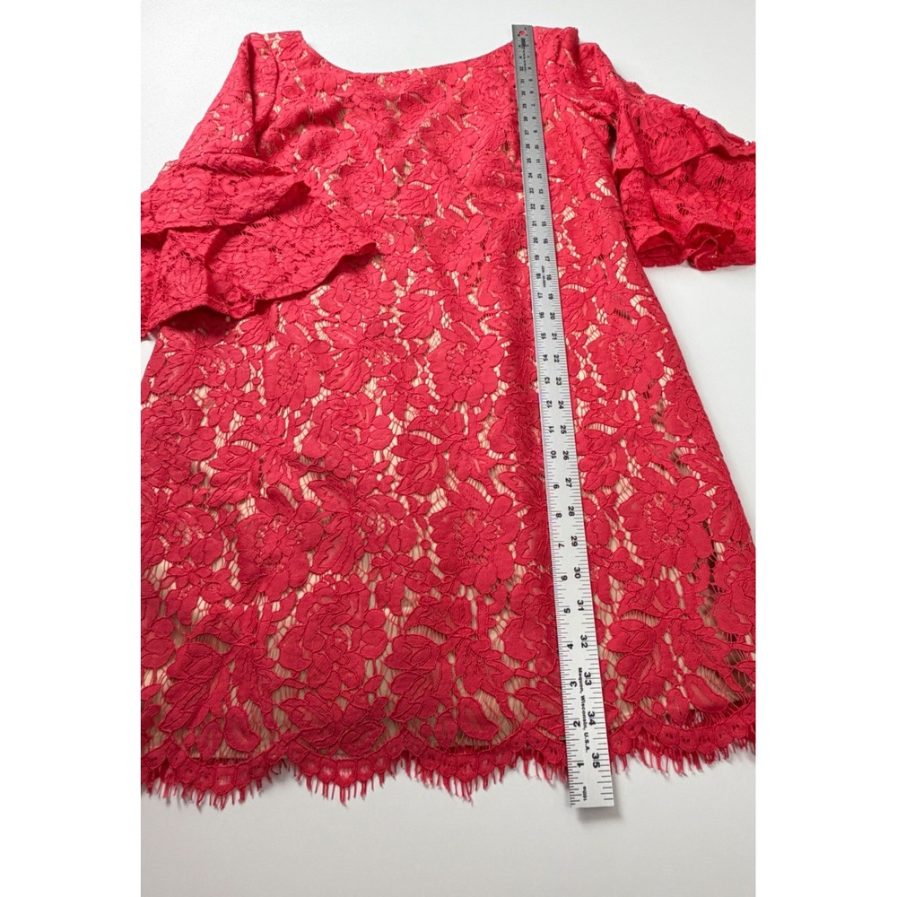 Eliza J Elegant Pink Lace Overlay with Nude Lining Tiered‎ Bell Sleeves Size 14 - Picture 8 of 14
